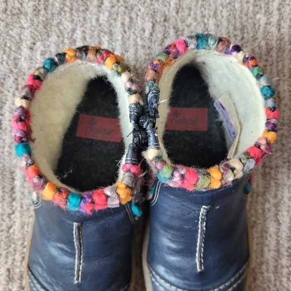 RIEKER FELICITAS MID BOOTS BOHO KNIT CUFF ZIPPER LINED NAVY EU 37 6 6.5 - Picture 10 of 15